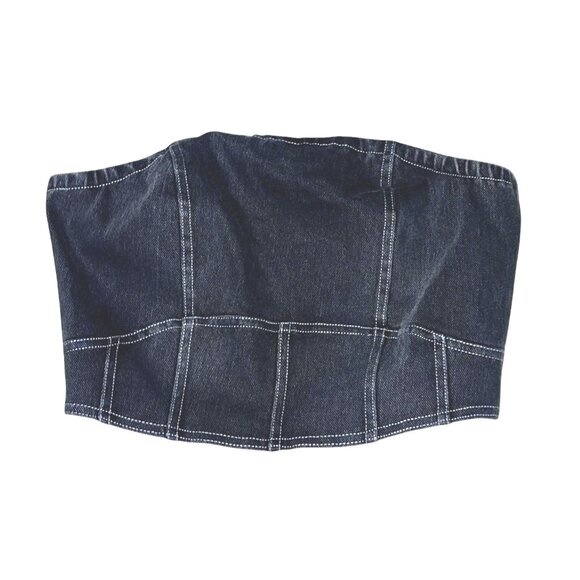 Halara Flex Skinny Washed Stretchy Knit Denim Casual Tube Top Sz Small Black - Picture 3 of 8